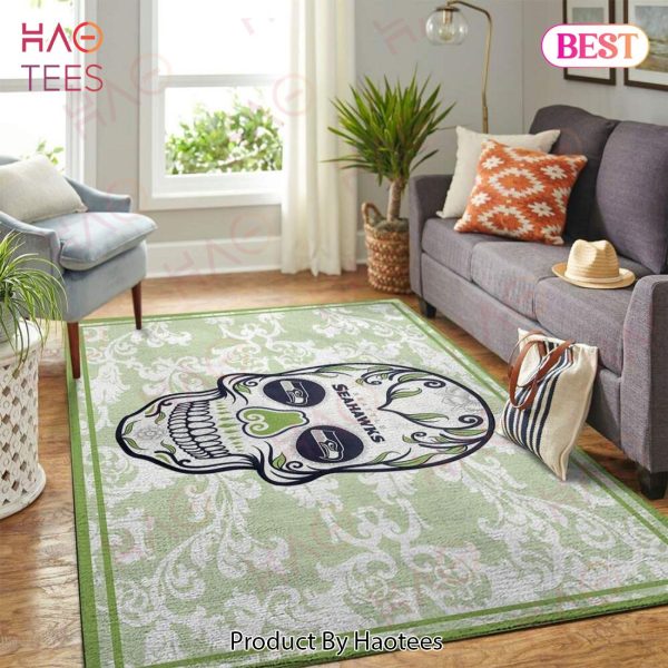 Seattle Seahawks Nfl Area Rugs Skull Flower Style Living Room Carpet Sports Rug Regtangle Carpet Floor Decor Home Decor