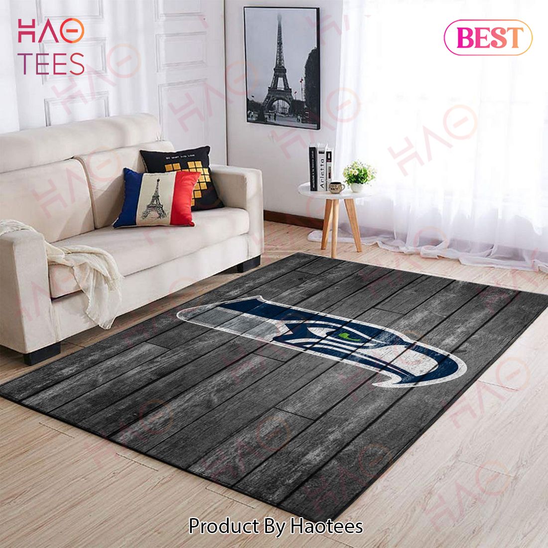 Seattle Seahawks Nfl Team Logo Grey Area Rugs Wooden Style Living Room Carpet Sports Rug Regtangle Carpet Floor Decor Home Decor