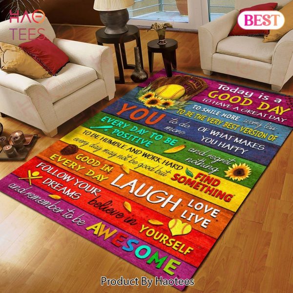Softball Sunflower Today Is A Good Day Area Rugs Carpet Mat Kitchen Rugs Floor Decor