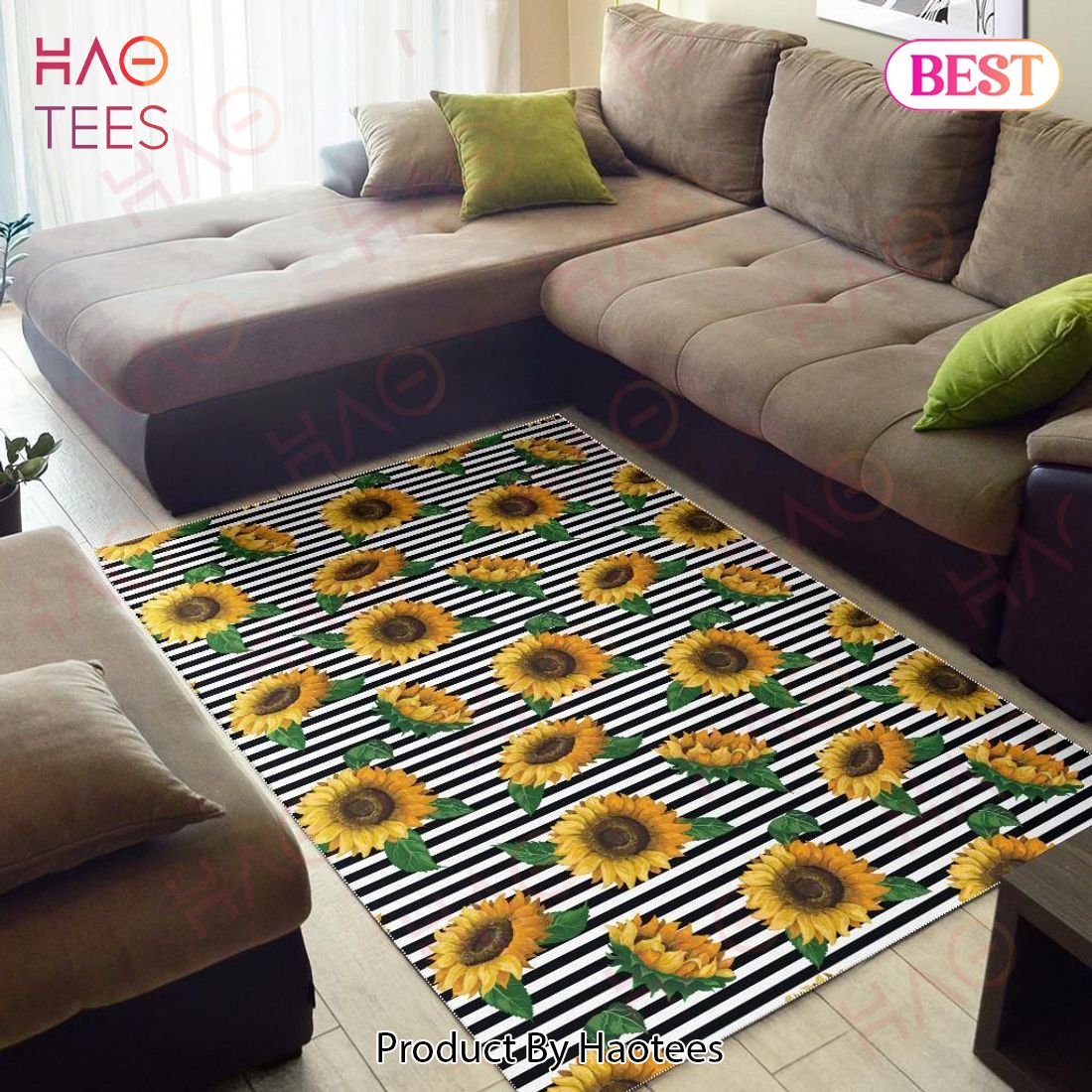 Sunflowers Ribbon Background Bold Patterns Tasteful Area Rugs Carpet Mat Kitchen Rugs Floor Decor
