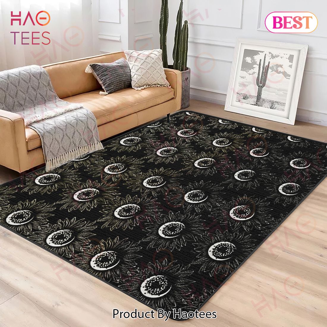 White And Black Sunflower Area Rugs Carpet Mat Kitchen Rugs Floor Decor