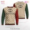Best Gucci Gg Logo Brown Red And Green 3D Ugly Sweater Limited Edition