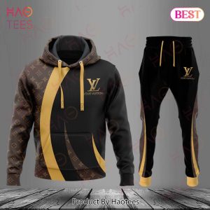 THE BEST Louis Vuitton Logo Mix Black Luxury 3D Hoodie & Pants
