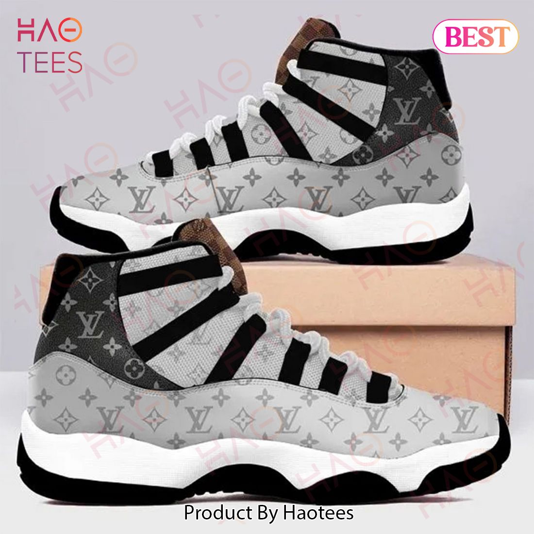 Louis Vuitton Black Grey Air Jordan 11 Sneakers Shoes Hot 2022 LV Gifts Unisex
