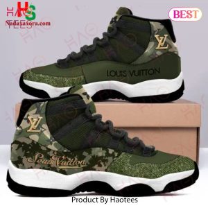 Louis Vuitton Green Camo Air Jordan 11 Sneakers Shoes Hot 2022 LV Gifts Unisex