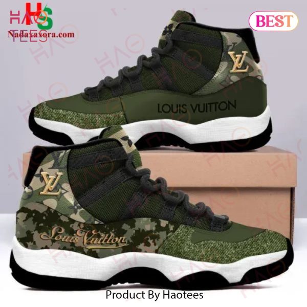 Louis Vuitton Green Camo Air Jordan 11 Sneakers Shoes Hot 2022 LV Gifts Unisex