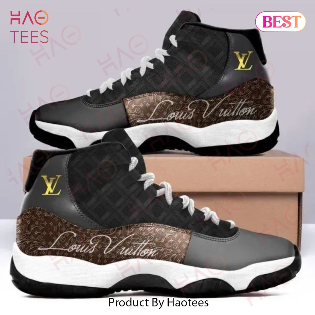 Louis Vuitton LV Black Brown Air Jordan 11 Sneakers Shoes Hot 2022 Gifts