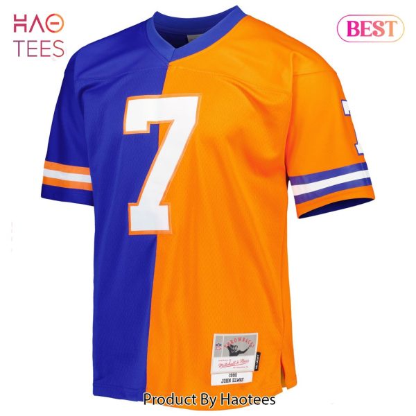 John Elway Denver Broncos Mitchell & Ness 1990 Split Legacy Replica Jersey Royal Orange