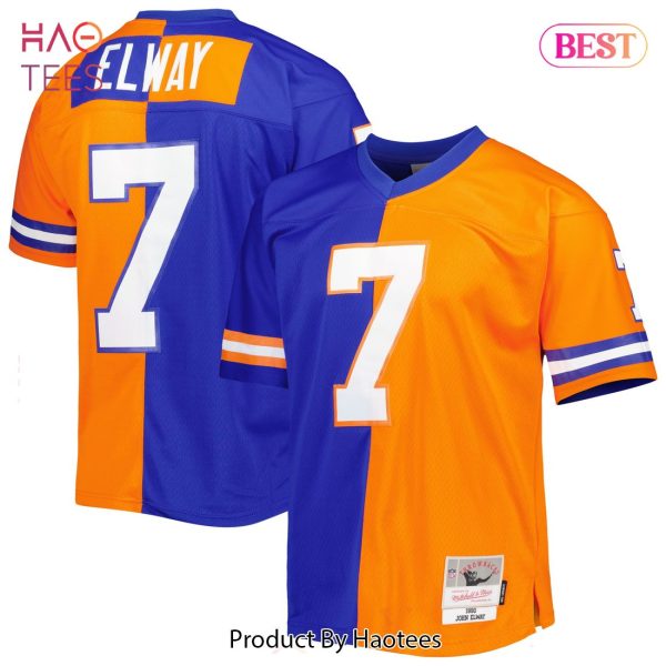 John Elway Denver Broncos Mitchell & Ness 1990 Split Legacy Replica Jersey Royal Orange