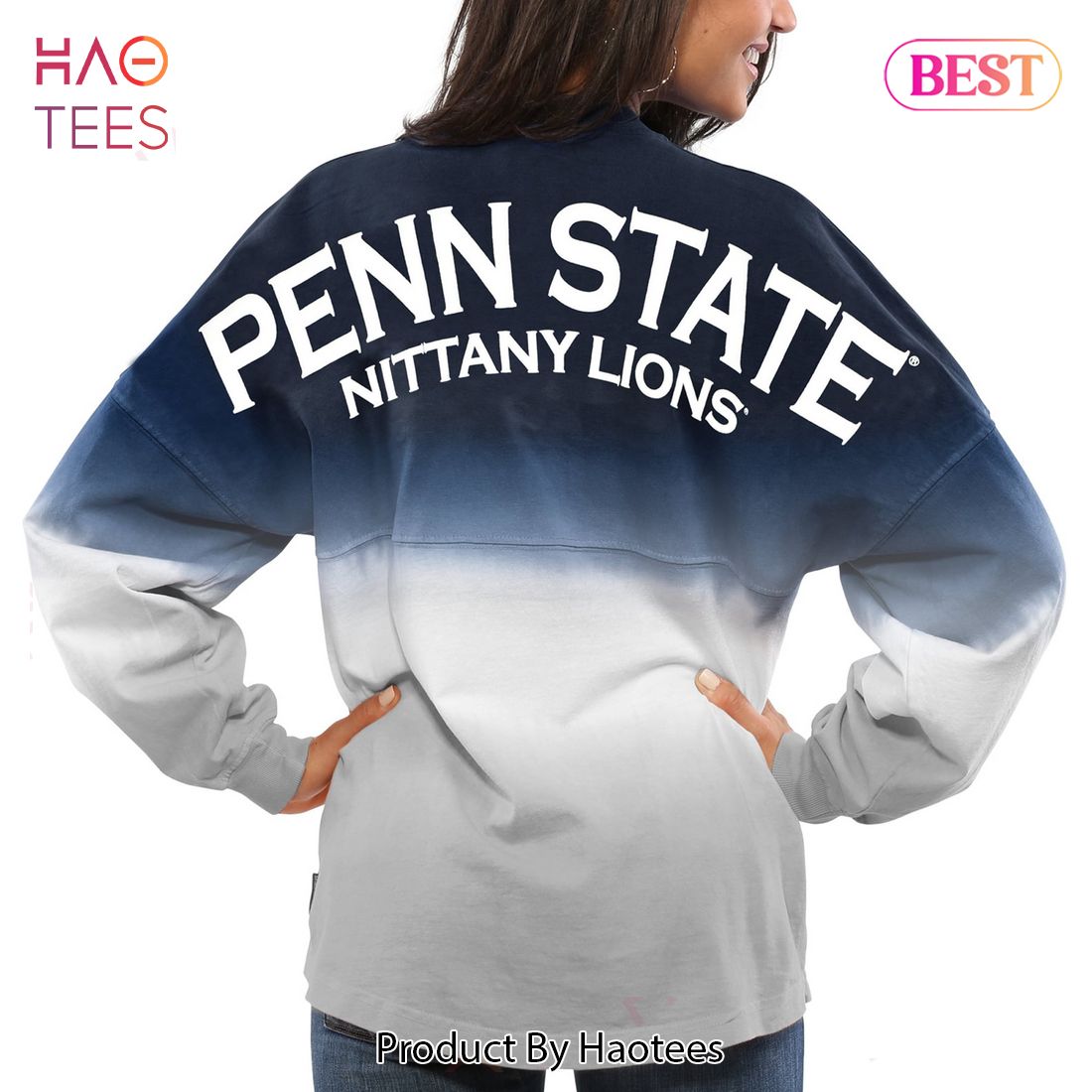 Penn State Nittany Lions Women’s Ombre Long Sleeve Dip-Dyed Spirit Jersey Navy