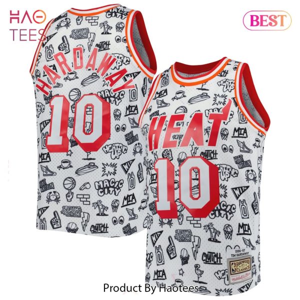 Tim Hardaway Miami Heat Mitchell & Ness 1996-97 Hardwood Classics Doodle Swingman Jersey White
