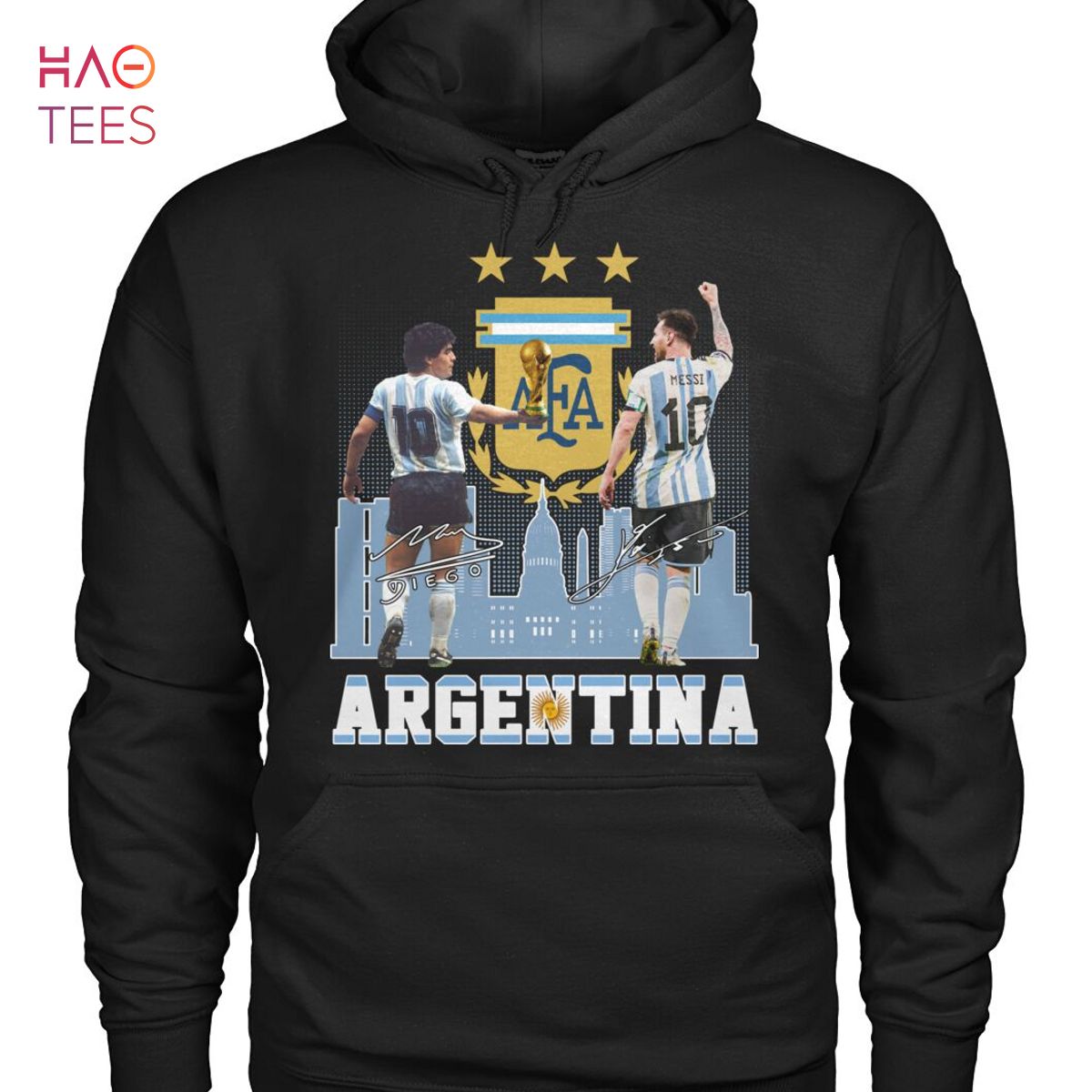 Argentina Football Team 3 Stars Champions World Cup Diego Maradona and  Lionel Messi signature shirt, hoodie, sweater, long sleeve and tank top