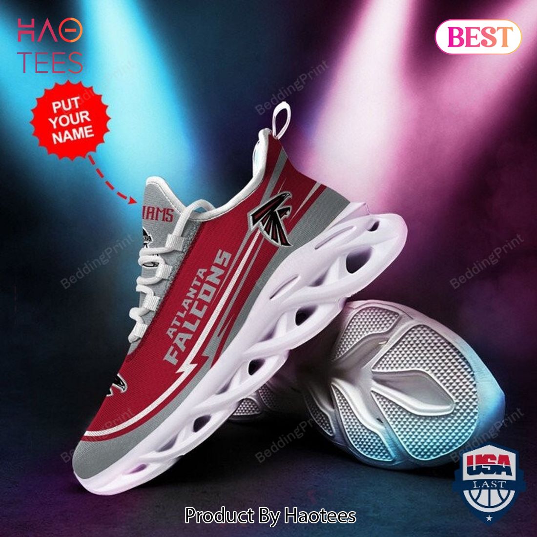 Atlanta Falcons Custom Personalized Grey Mix Pink Max Soul Shoes Atlanta Falcons Custom Personalized Grey Mix Pink Max Soul Shoes