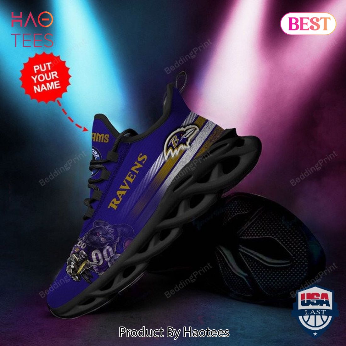 Baltimore Ravens Custom Name Black Mix Violet Max Soul Shoes Baltimore Ravens Custom Name Black Mix Violet Max Soul Shoes