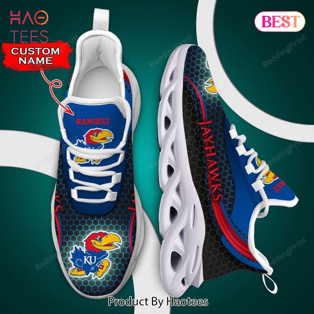 Kansas Jayhawks NCAA Blue Mix Logo Max Soul Shoes Kansas Jayhawks NCAA Blue Mix Logo Max Soul Shoes