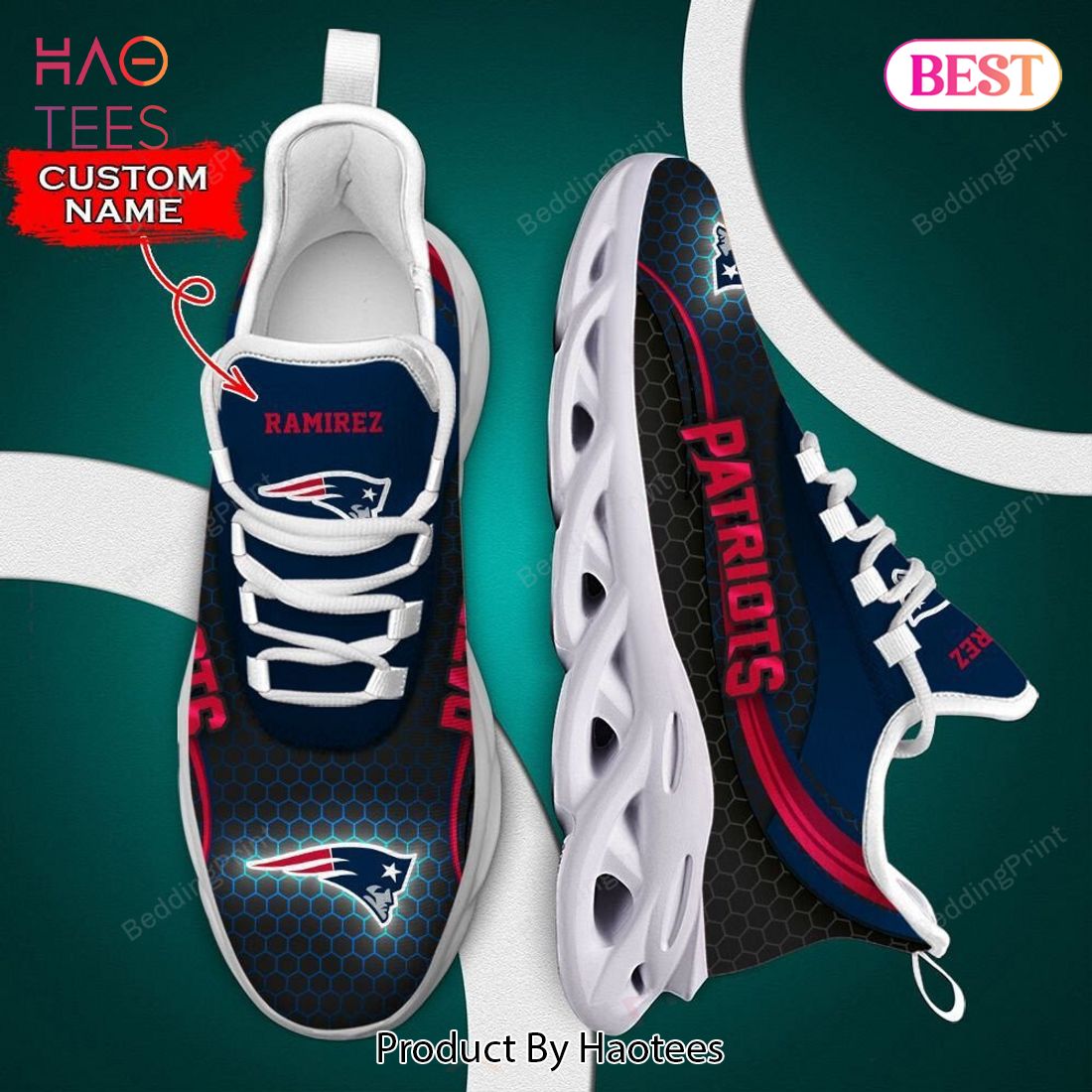 New England Patriots NFL Custom Name Black Blue Max Soul Shoes New England Patriots NFL Custom Name Black Blue Max Soul Shoes