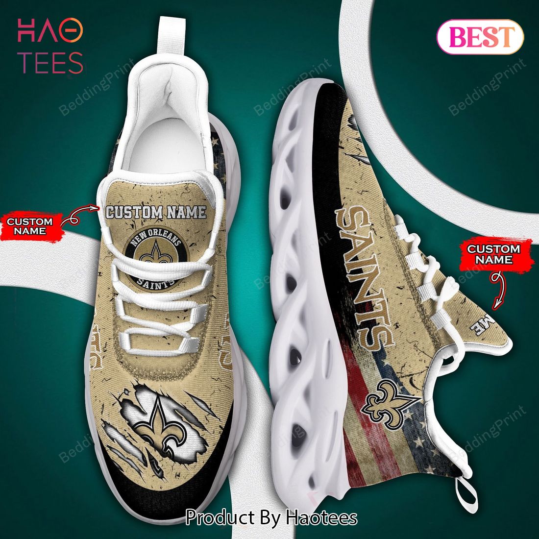 New Orleans Saints NFL Personalized Brown Mix Black Max Soul White Shoes New Orleans Saints NFL Personalized Brown Mix Black Max Soul White Shoes