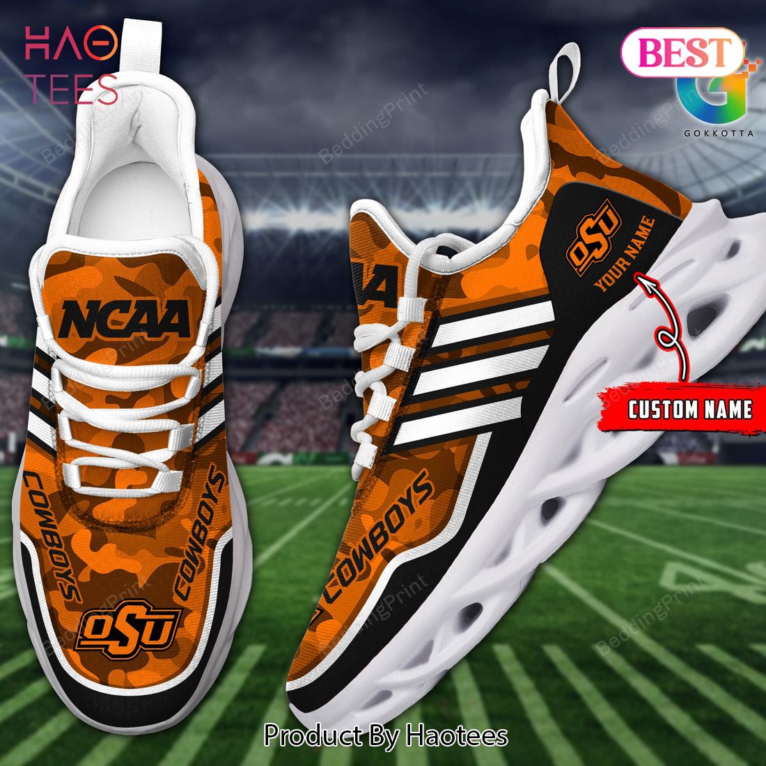 Oklahoma State Cowboys Personalized Black Gold Max Soul Shoes