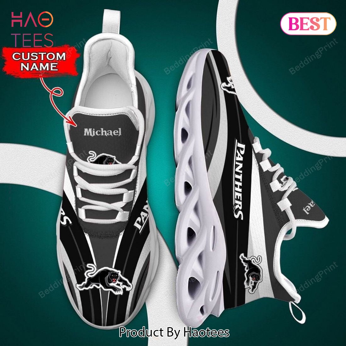 Penrith Panthers NRL Custom Name Black Grey Max Soul Shoes