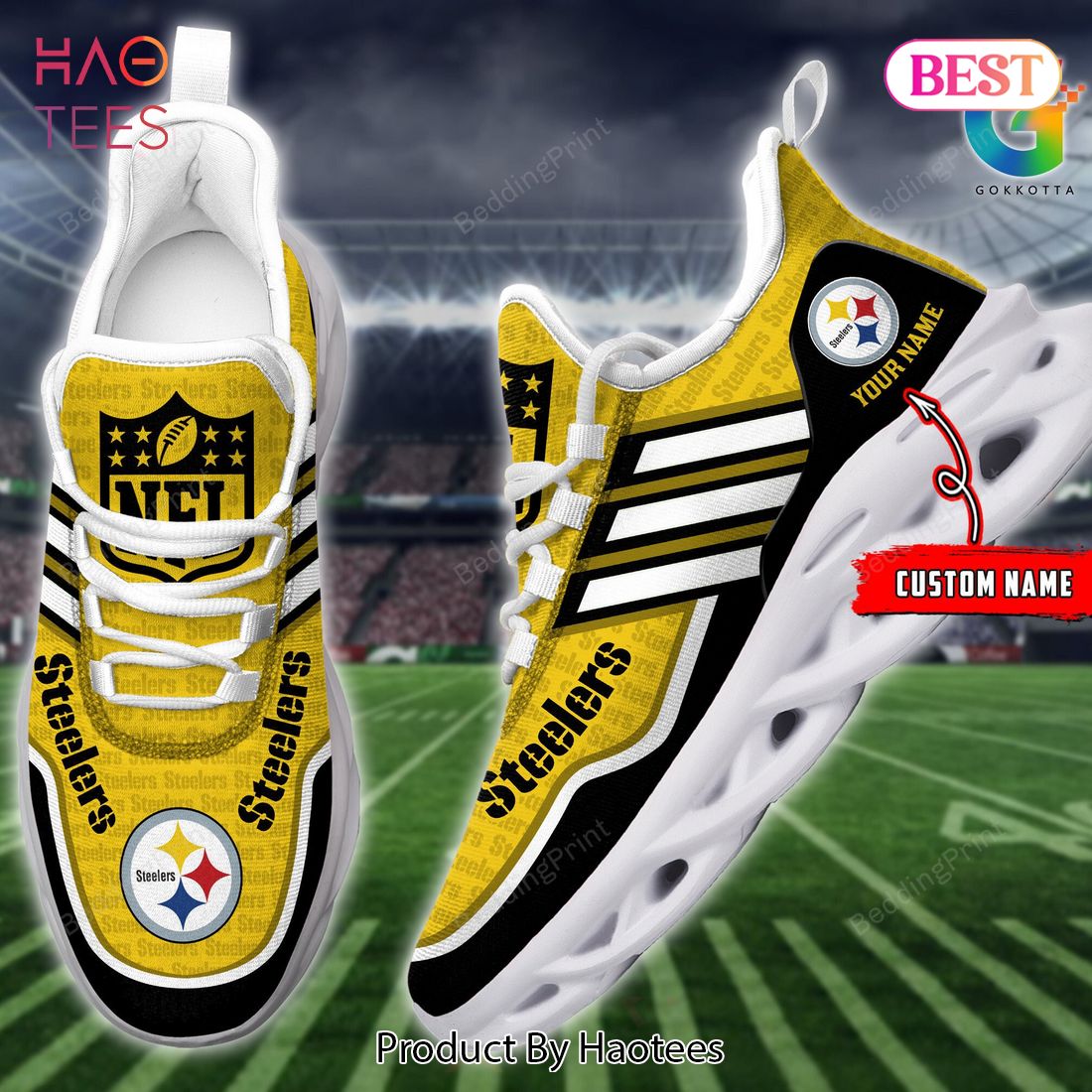 Pittsburgh Steelers Personalized Gold Color Max Soul Shoes