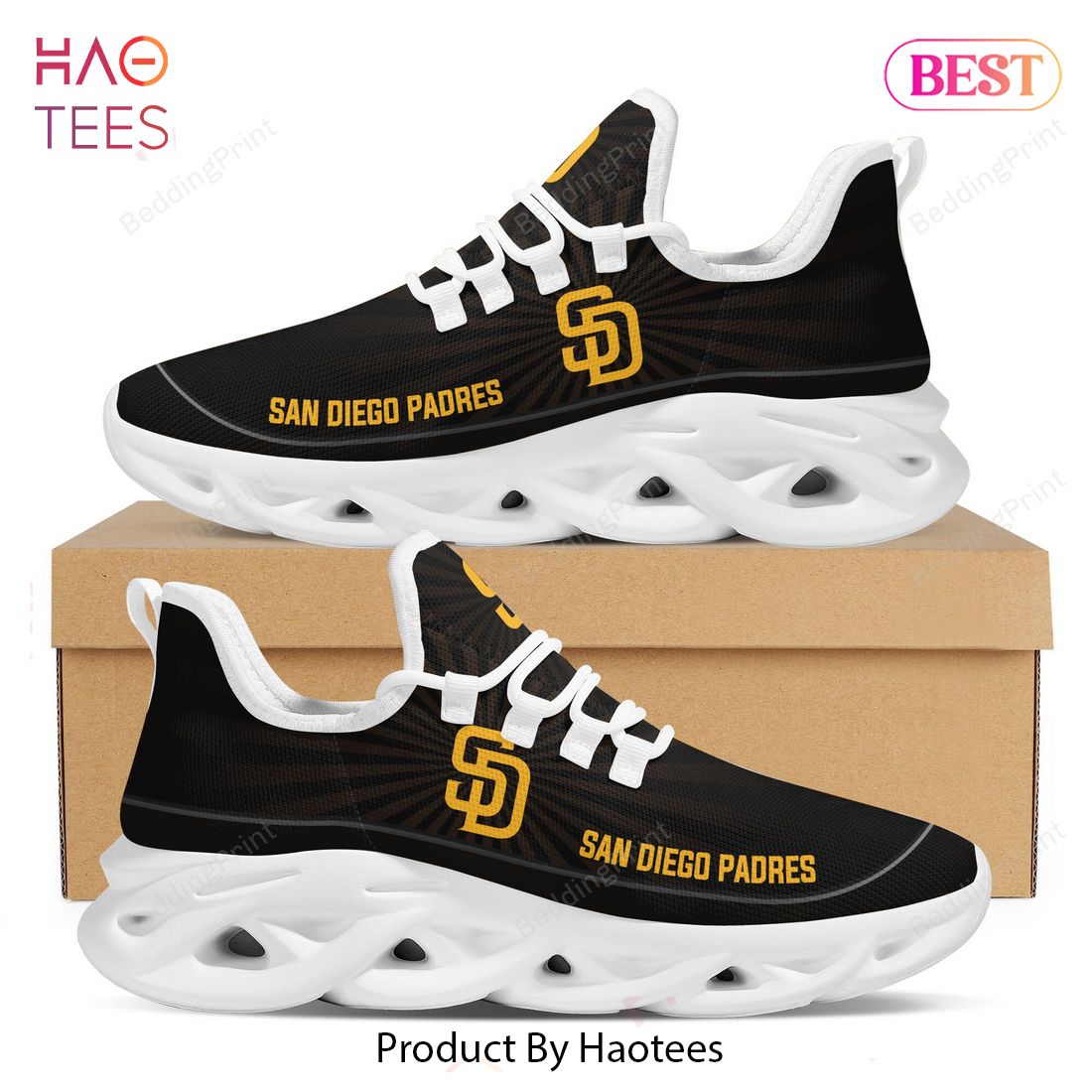 San Diego Padres MLB Light Flashes Design Trending Black Color Max Soul Shoes