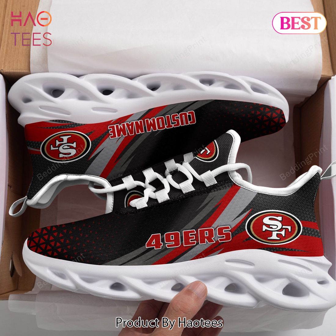 San Francisco 49ers Triangle Custom Name Black Red Max Soul Shoes