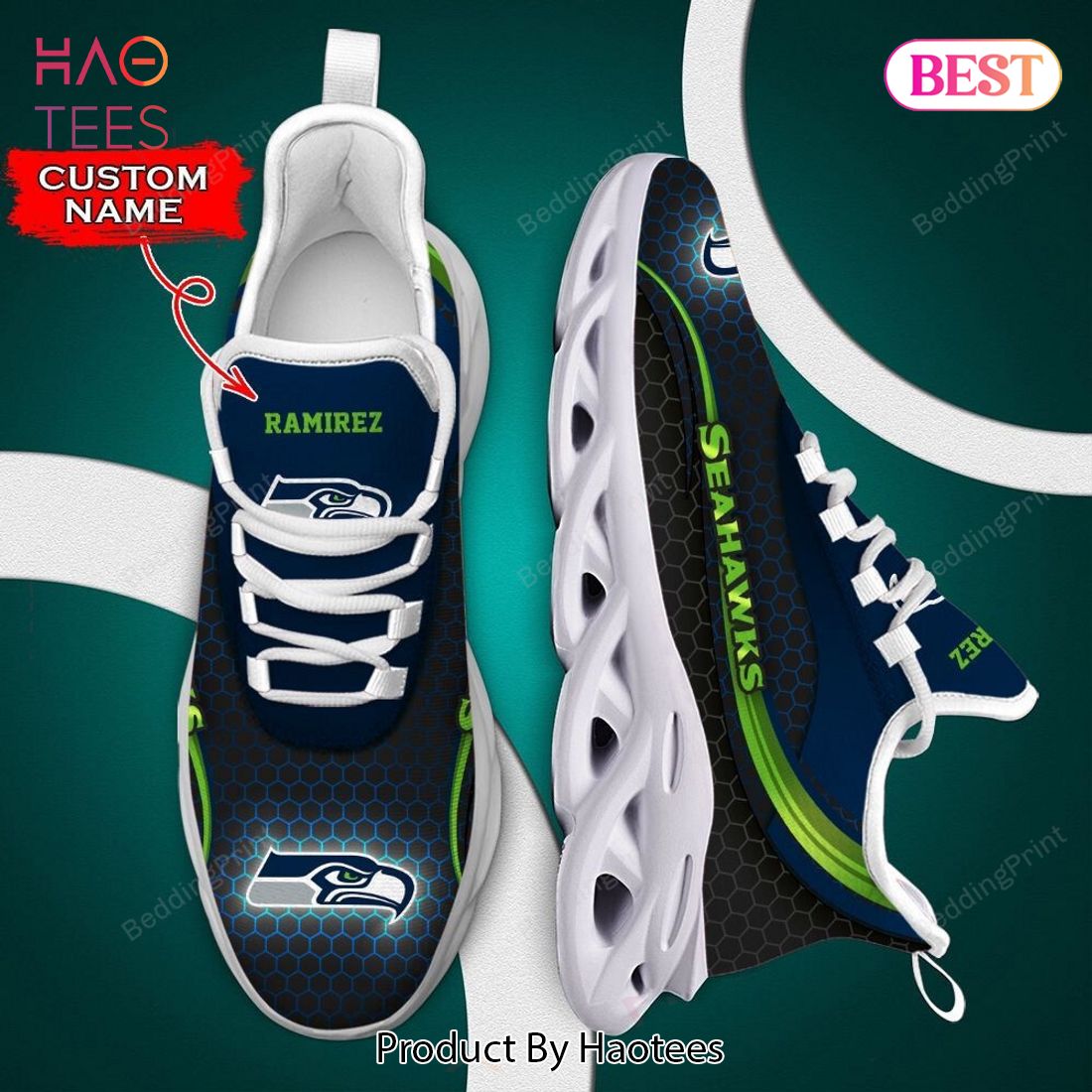 Seattle Seahawks NFL Custom Name Blue Green Max Soul Shoes