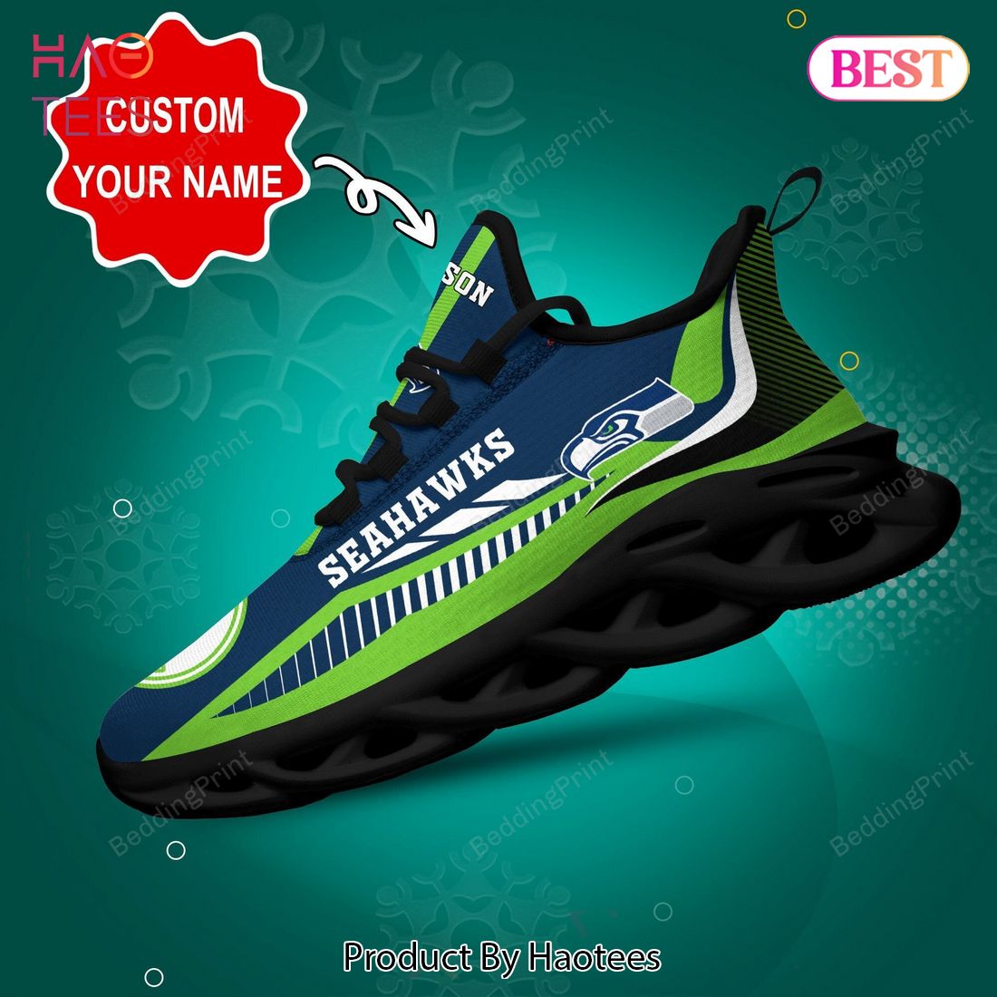Seattle Seahawks NFL Personalized Blue Green Max Soul Shoes