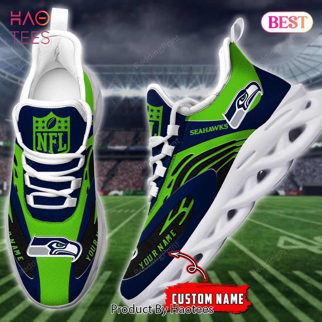 Seattle Seahawks Personalized Green Mix Blue  Max Soul Shoes