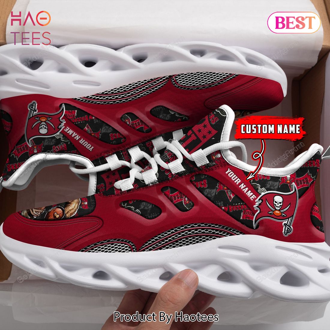 Tampa Bay Buccaneers Personalized Skull Red Max Soul Shoes