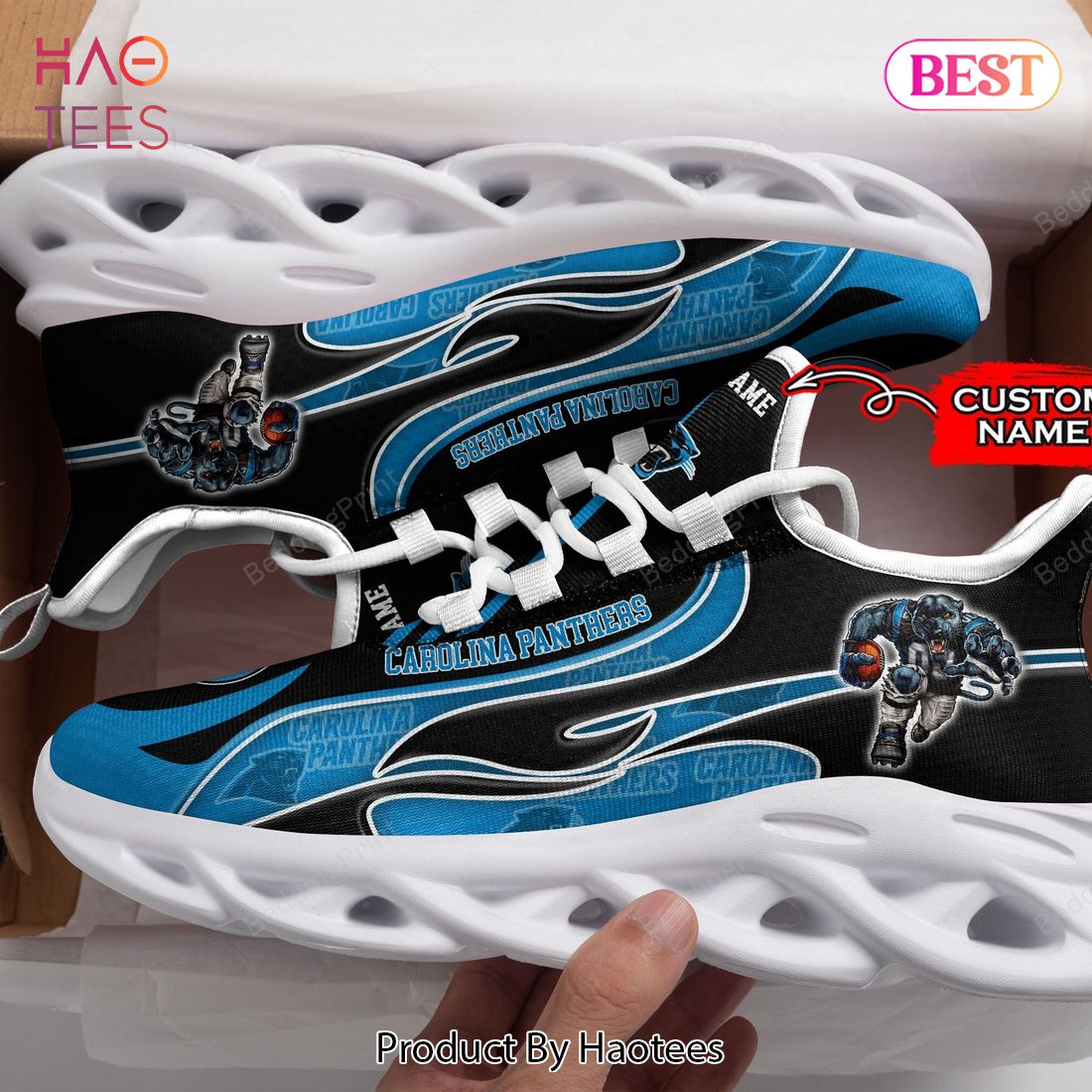 Carolina Panthers NFL Personalized Black Mix Blue Max Soul Shoes Carolina Panthers NFL Personalized Black Mix Blue Max Soul Shoes