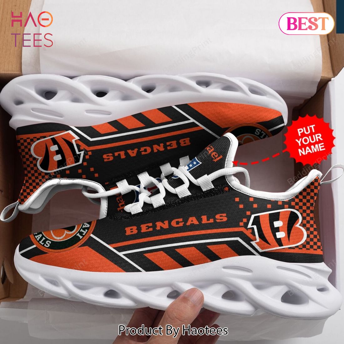 Cincinnati Bengals Black Mix Orange Custom Name Max Soul Shoes Cincinnati Bengals Black Mix Orange Custom Name Max Soul Shoes