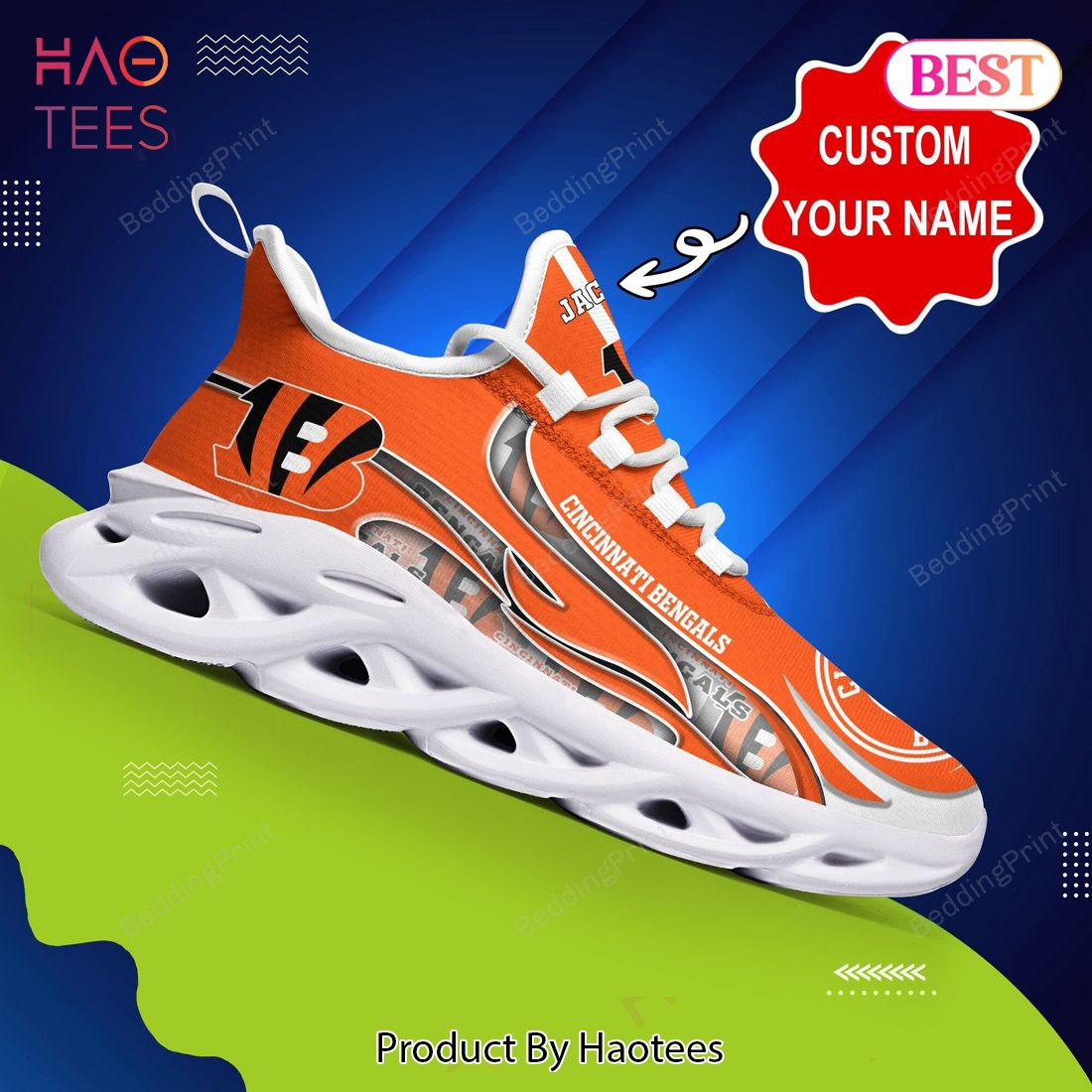 Cincinnati Bengals NFL Personalized White Mix Orange Max Soul Shoes Cincinnati Bengals NFL Personalized White Mix Orange Max Soul Shoes