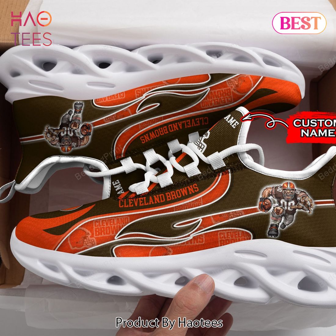 Cleveland Browns Nfl Personalized Brown Mix Orange Max Soul Shoes