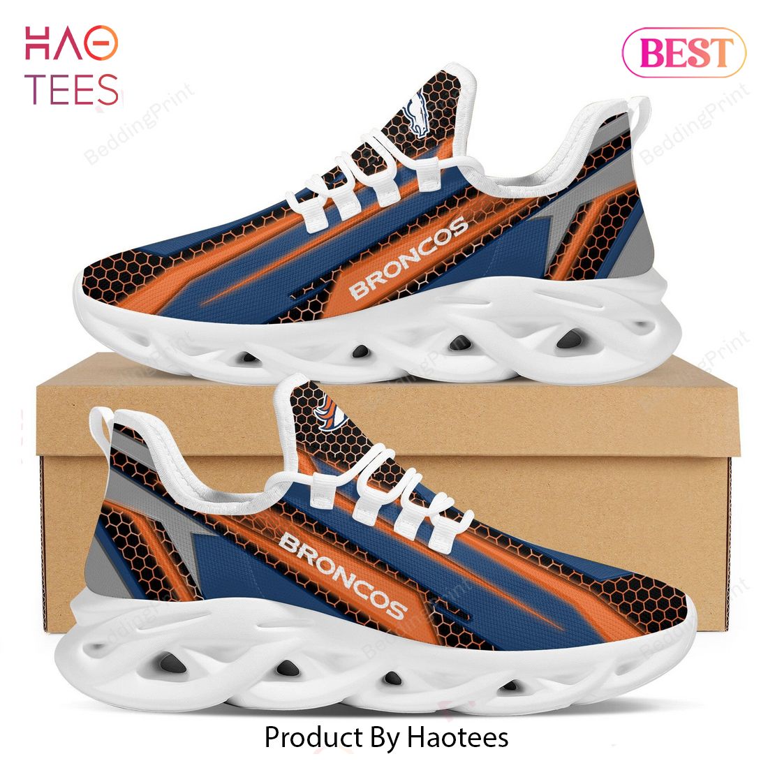 Denver Broncos Geometric Hexagon Design Trending Blue Mix Orange Max Soul Shoes