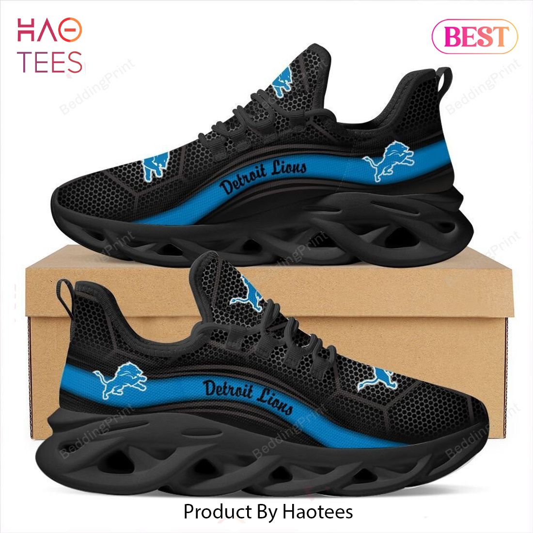 Detroit Lions NFL Hot Trend Black Blue Max Soul Shoes