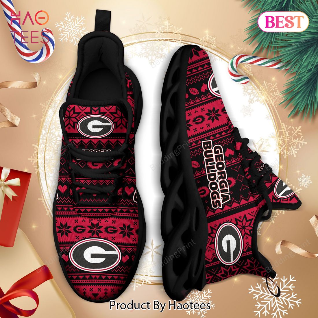 Georgia Bulldogs NCAA Black Red Color Max Soul Shoes Georgia Bulldogs NCAA Black Red Color Max Soul Shoes