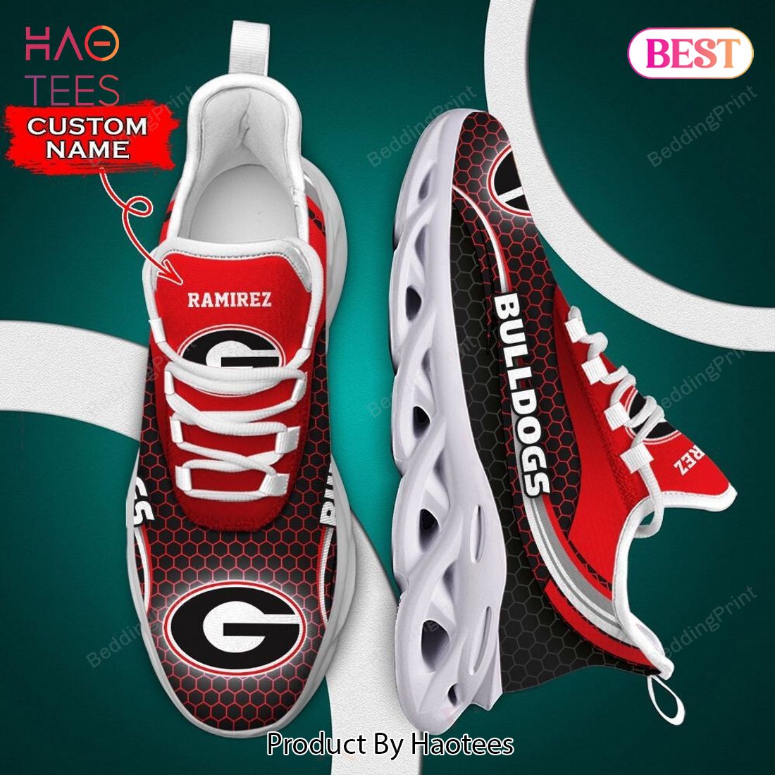 Georgia Bulldogs NCAA Custom Name Red Color Max Soul Shoes Georgia Bulldogs NCAA Custom Name Red Color Max Soul Shoes