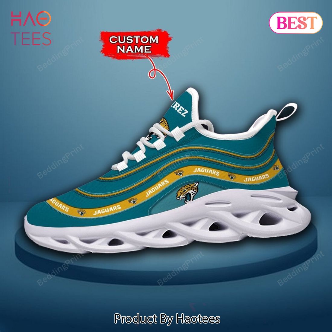Jacksonville Jaguars NFL Blue Mix Gold Custom Name Max Soul Shoes Jacksonville Jaguars NFL Blue Mix Gold Custom Name Max Soul Shoes