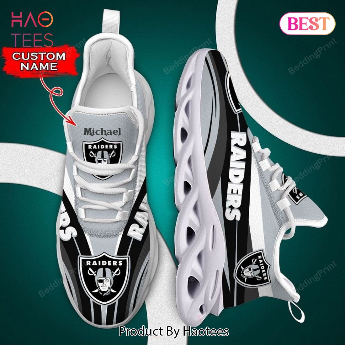 Las Vegas Raiders NFL Black Grey Custom Name Max Soul Shoes Las Vegas Raiders NFL Black Grey Custom Name Max Soul Shoes