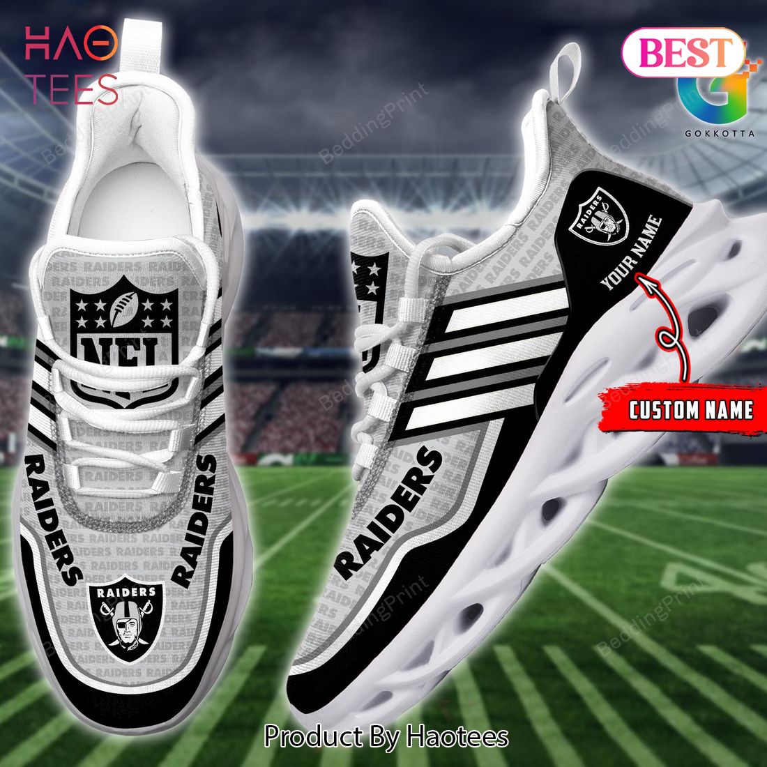 Las Vegas Raiders Personalized Black Grey Color Max Soul Shoes Las Vegas Raiders Personalized Black Grey Color Max Soul Shoes