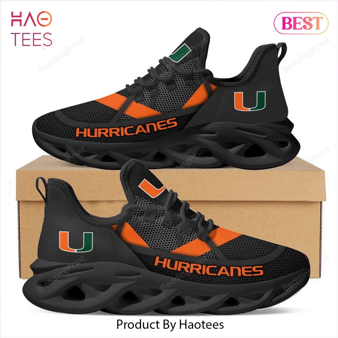 Miami Hurricanes NCAA Hot Trend Black Mix Orange Max Soul Shoes