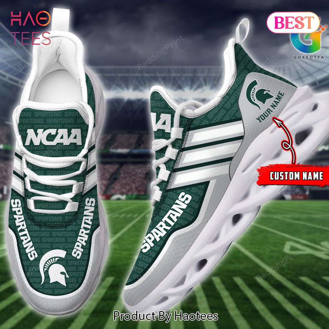 Michigan State Spartans Personalized Green Mix Grey Max Soul Shoes