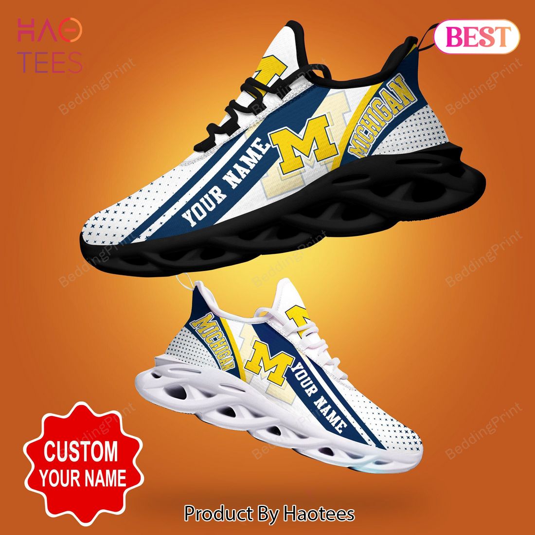 Michigan Wolverines NCAA Personalized White Blue Gold Max Soul Shoes