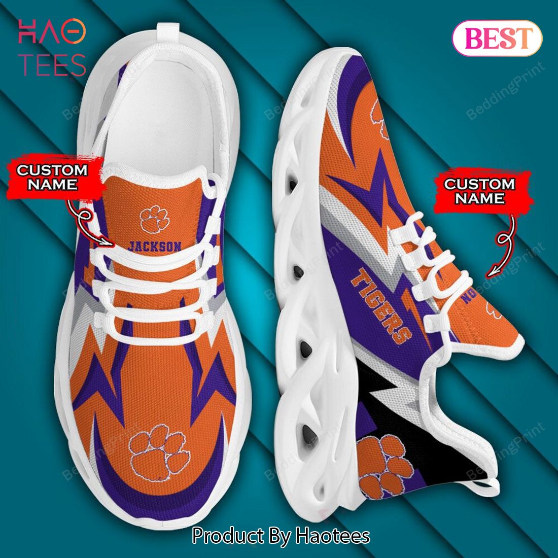 NCAA Clemson Tigers Personalized Violet Mix Orange Max Soul Shoes