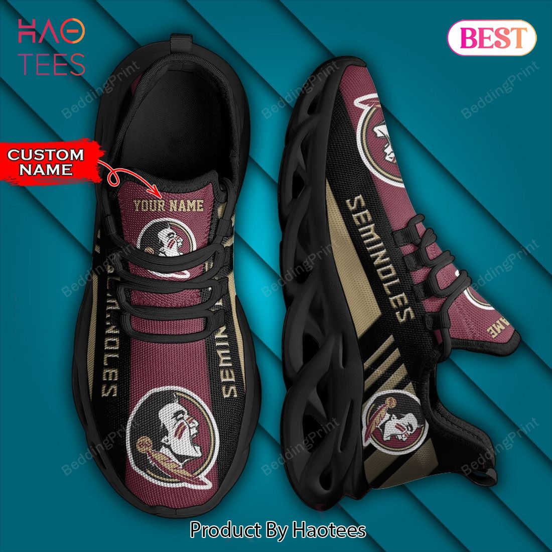 NCAA Florida State Seminoles Personalized Black Mix Red Max Soul Shoes