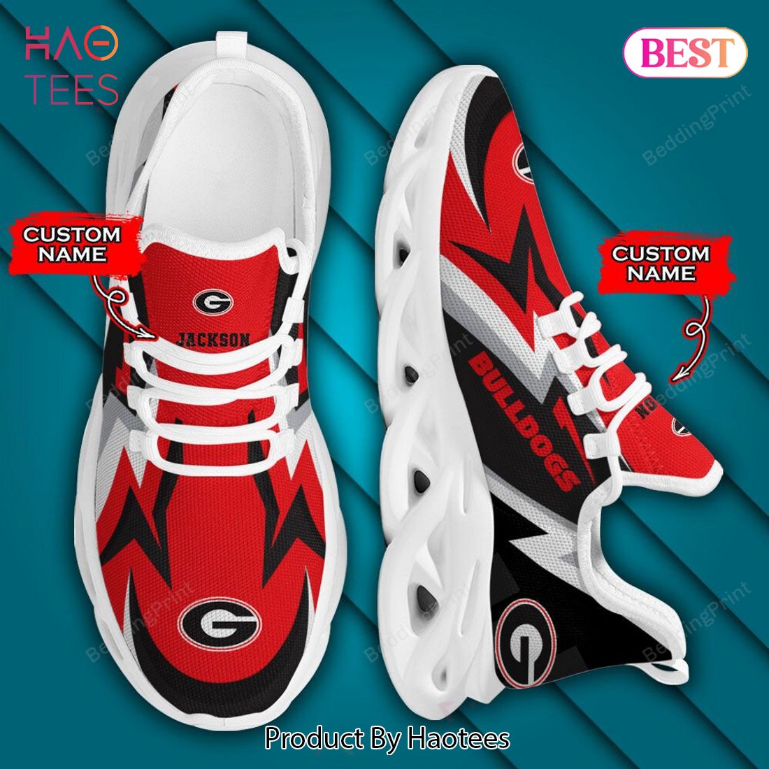 NCAA Georgia Bulldogs Personalized Black Mix Red Max Soul Shoes