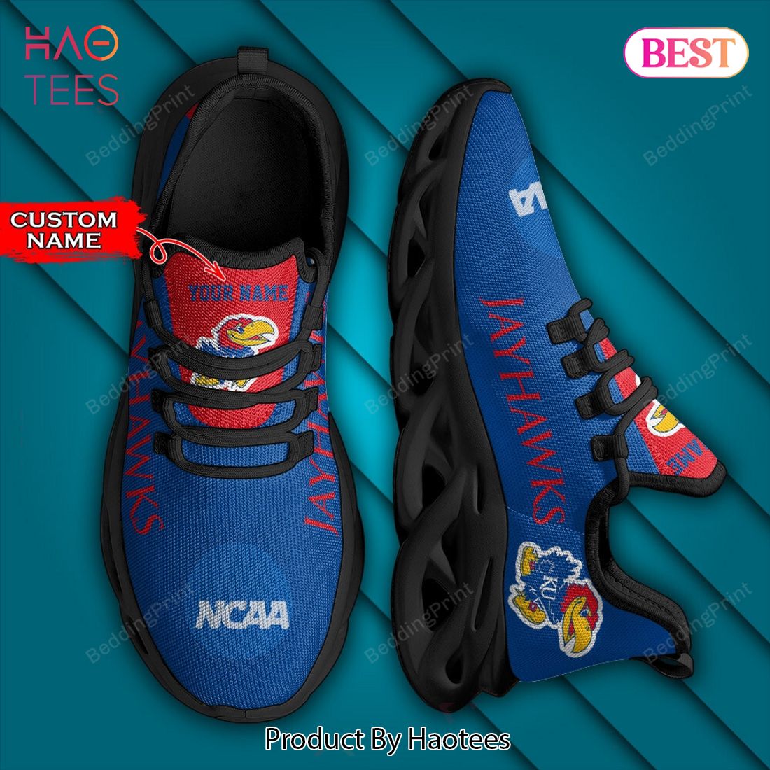 NCAA Kansas Jayhawks Personalized Blue Mix Red Max Soul Shoes