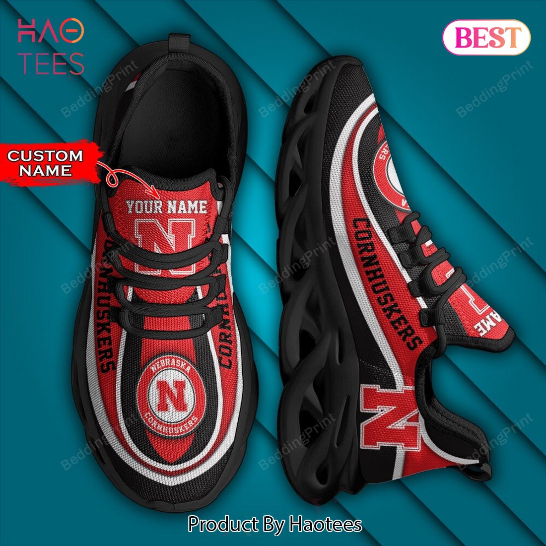 NCAA Nebraska Cornhuskers Personalized Red Mix Black Max Soul Shoes