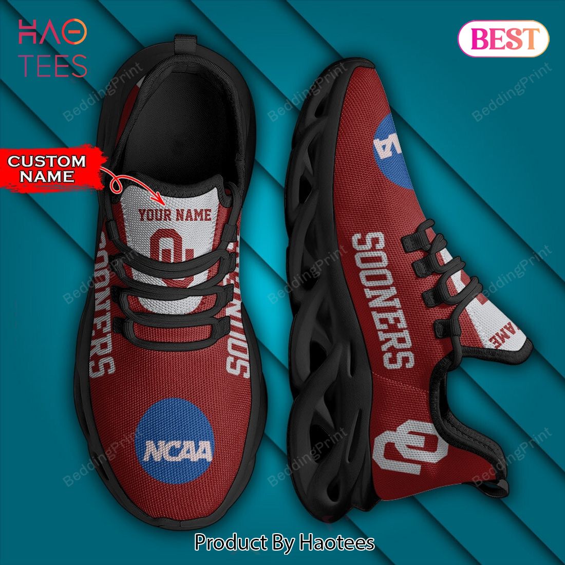 NCAA Oklahoma Sooners Personalized Grey Mix Red Max Soul Shoes